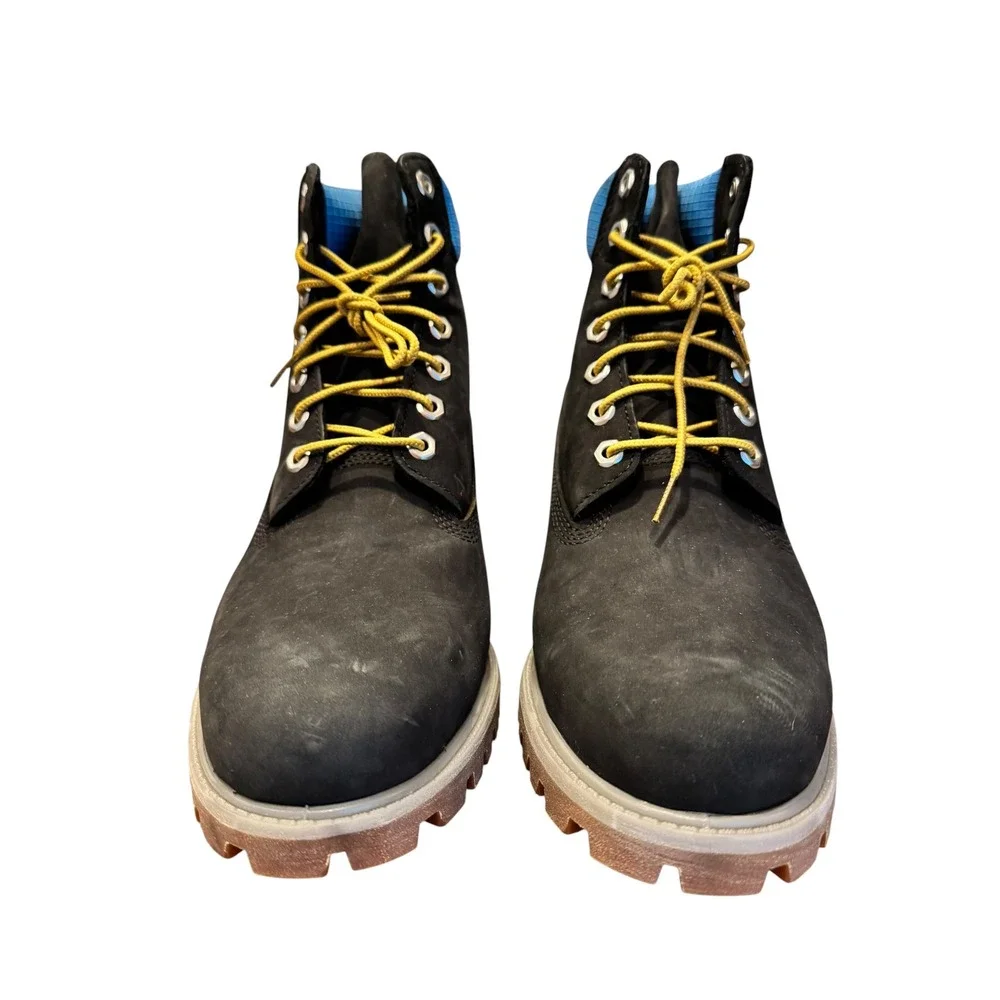 Timberland 6 Inch Premium Black Nubuck Blue Ripstop Boots Mens 10.5 New